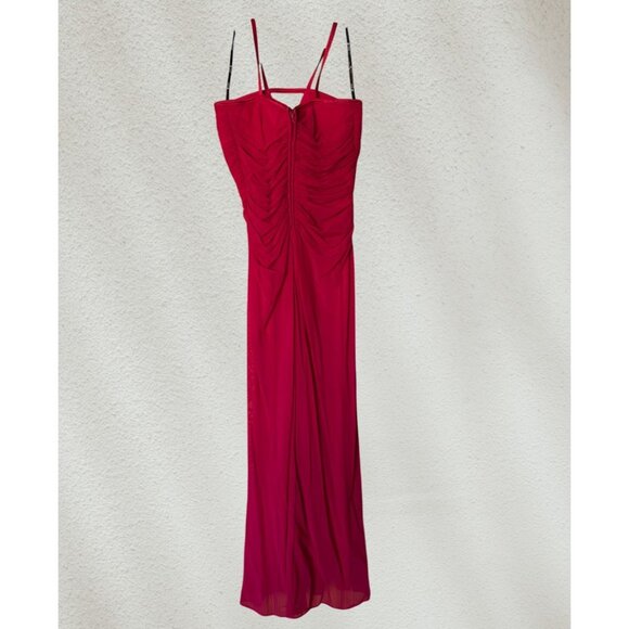 Tadashi Red Pleated Spaghetti Strap Gown - Picture 3 of 10